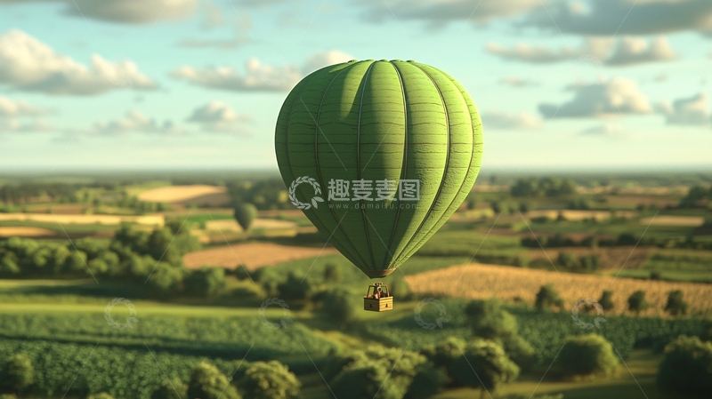 高清大图下载【趣麦麦图】绿色热气球田园风光