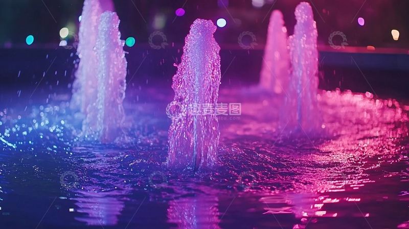 高清大图下载【趣麦麦图】夜间彩色喷泉