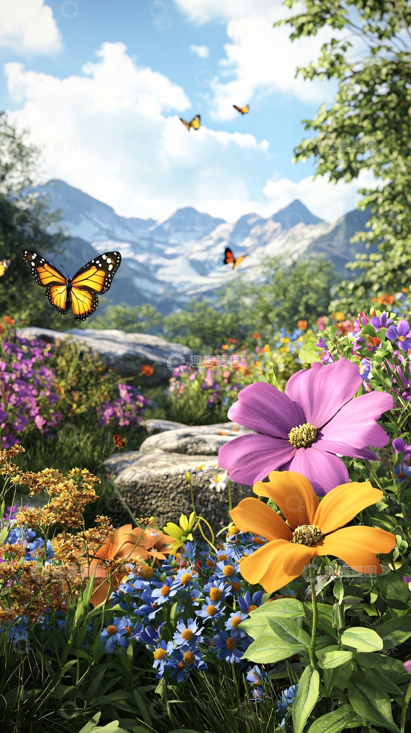 高清大图下载【趣麦麦图】高山花海蝴蝶