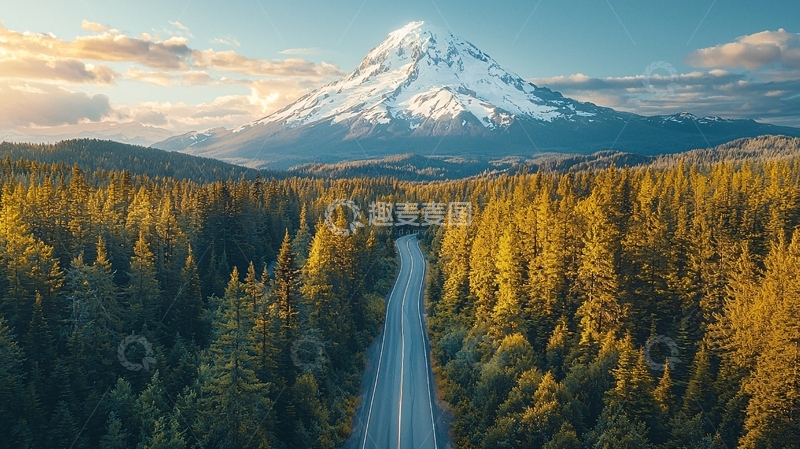 高清大图下载【趣麦麦图】雪山森林公路