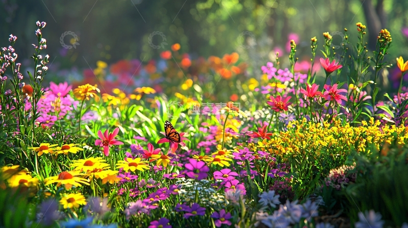 高清大图下载【趣麦麦图】阳光下五彩缤纷的花园