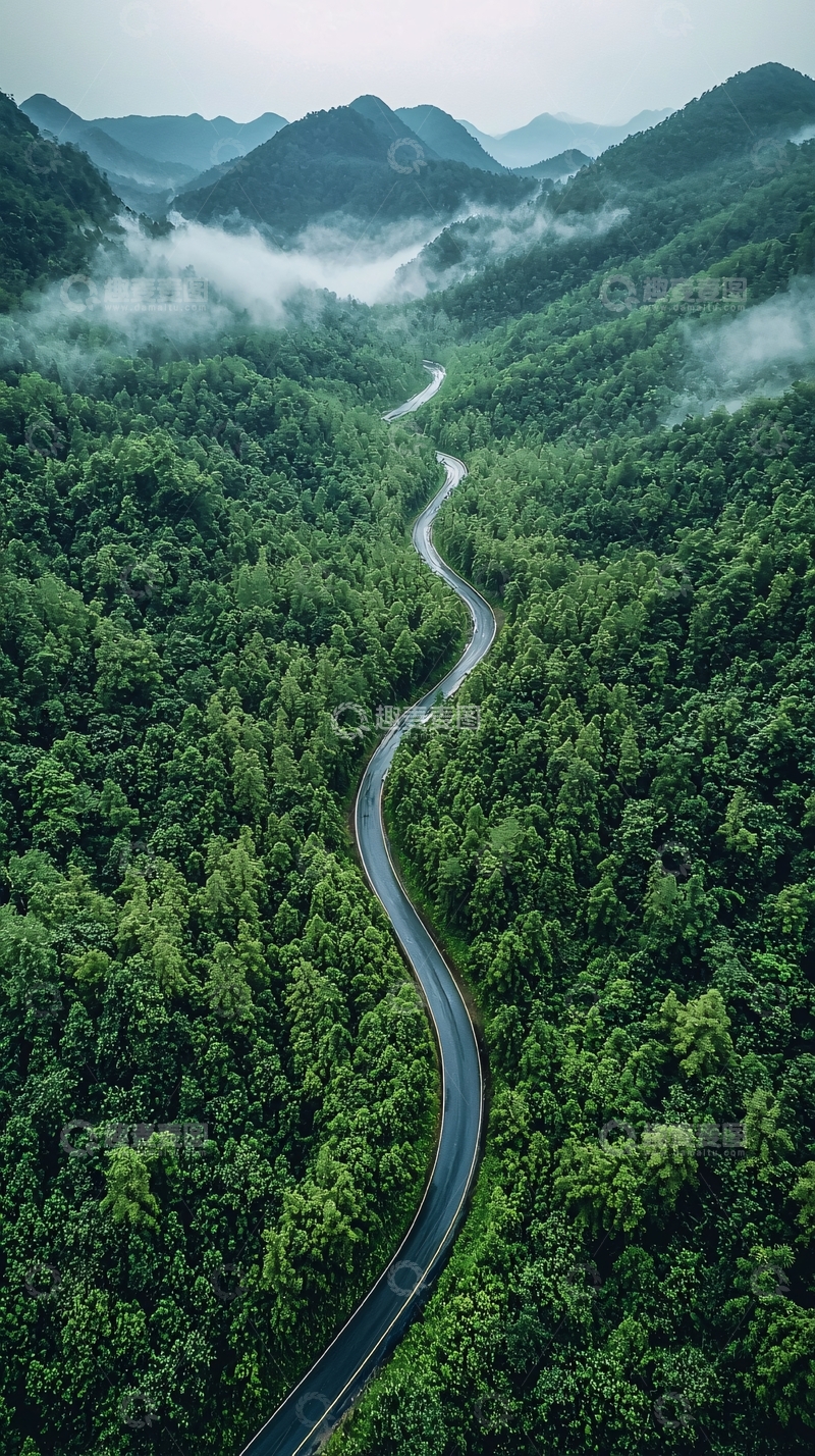 高清大图下载【趣麦麦图】蜿蜒道路穿梭于葱郁山林