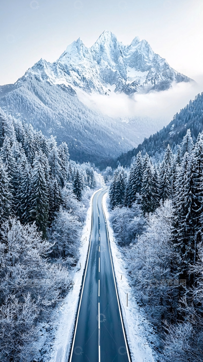 高清大图下载【趣麦麦图】雪山下的公路