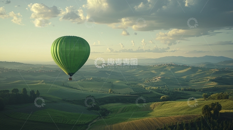 高清大图下载【趣麦麦图】绿色热气球
