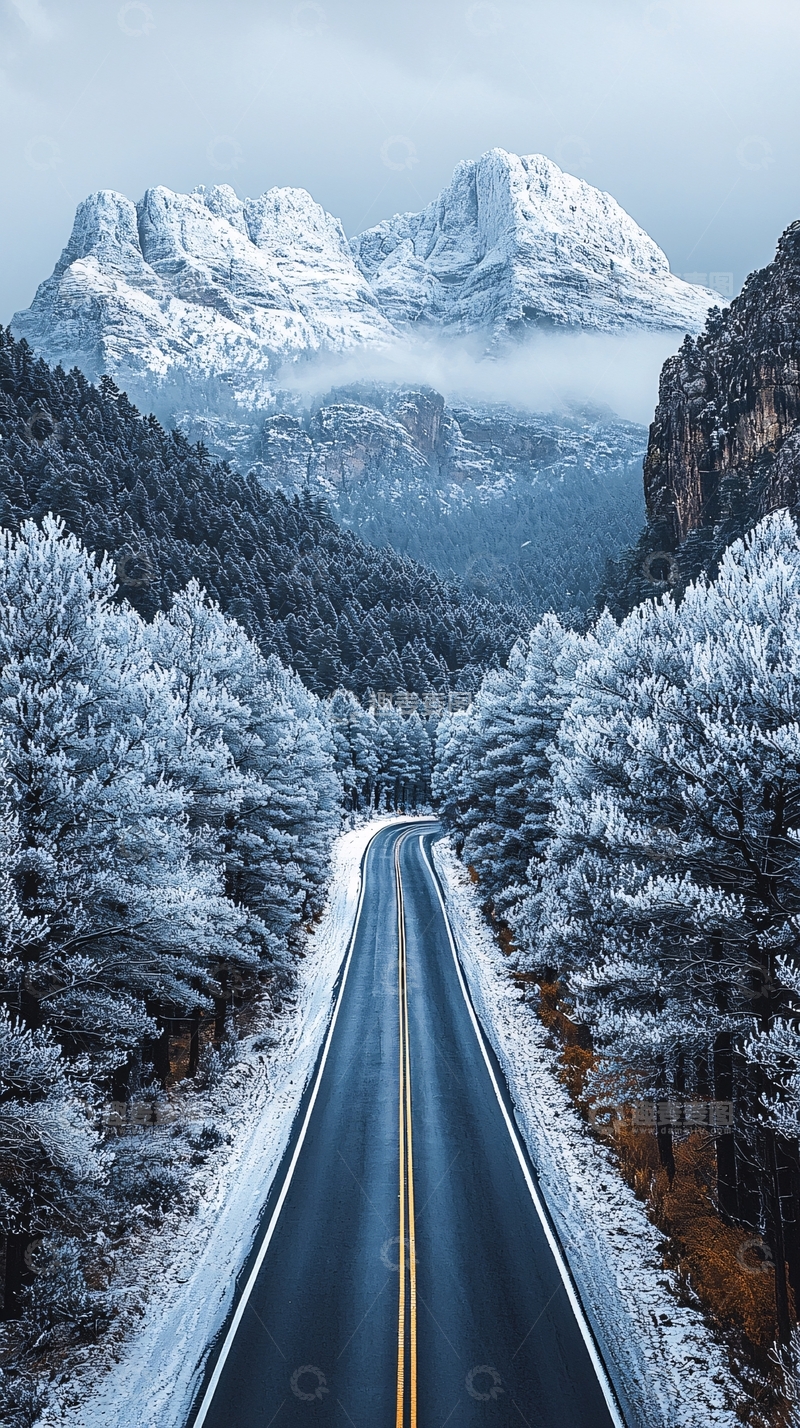 高清大图下载【趣麦麦图】雪山公路冬日美景