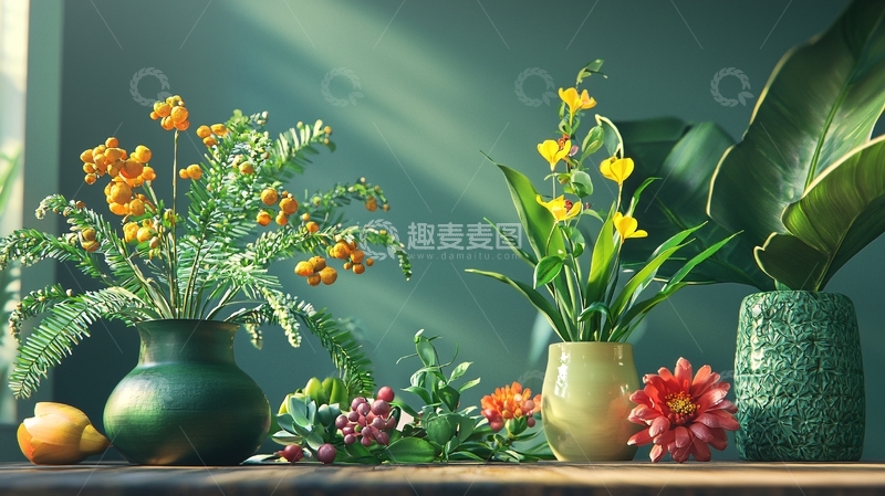 高清大图下载【趣麦麦图】阳光洒在花瓶上的静物