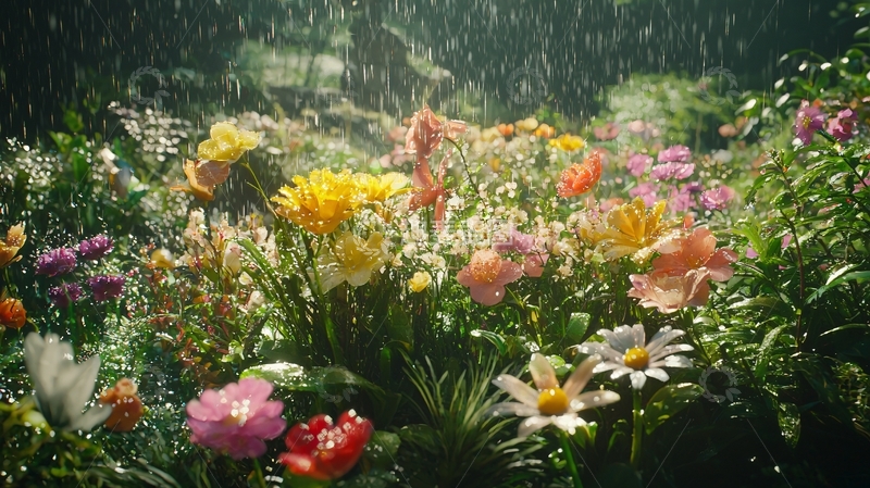 高清大图下载【趣麦麦图】雨中盛开的鲜花