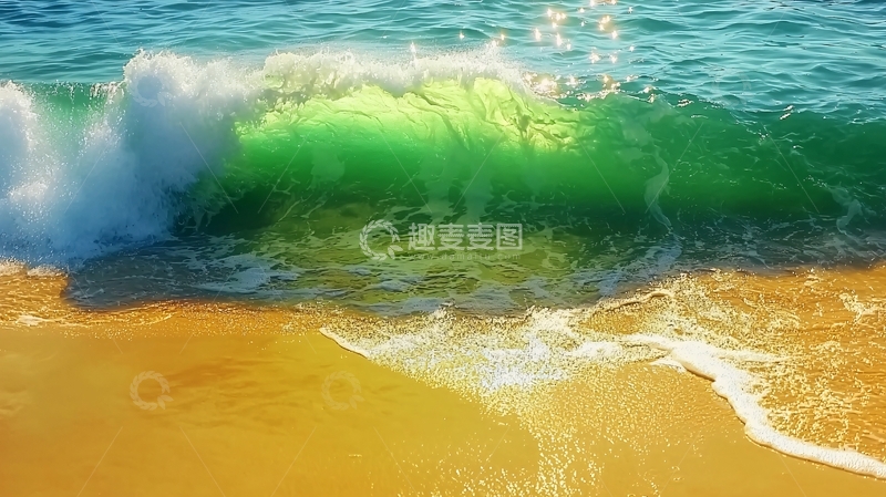 高清大图下载【趣麦麦图】海浪拍打沙滩