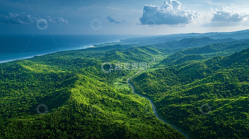 高清大图下载【趣麦麦图】热带雨林海岸线鸟瞰图