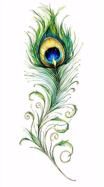 孔雀羽毛水彩画