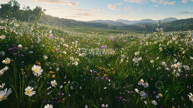 高清大图下载【趣麦麦图】清晨山间野花盛开