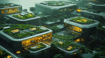 屋顶绿化未来城市建筑群
