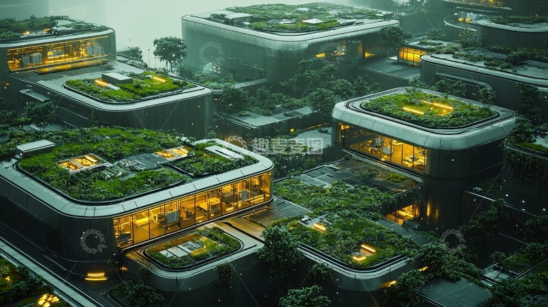 高清大图下载【趣麦麦图】屋顶绿化未来城市建筑群