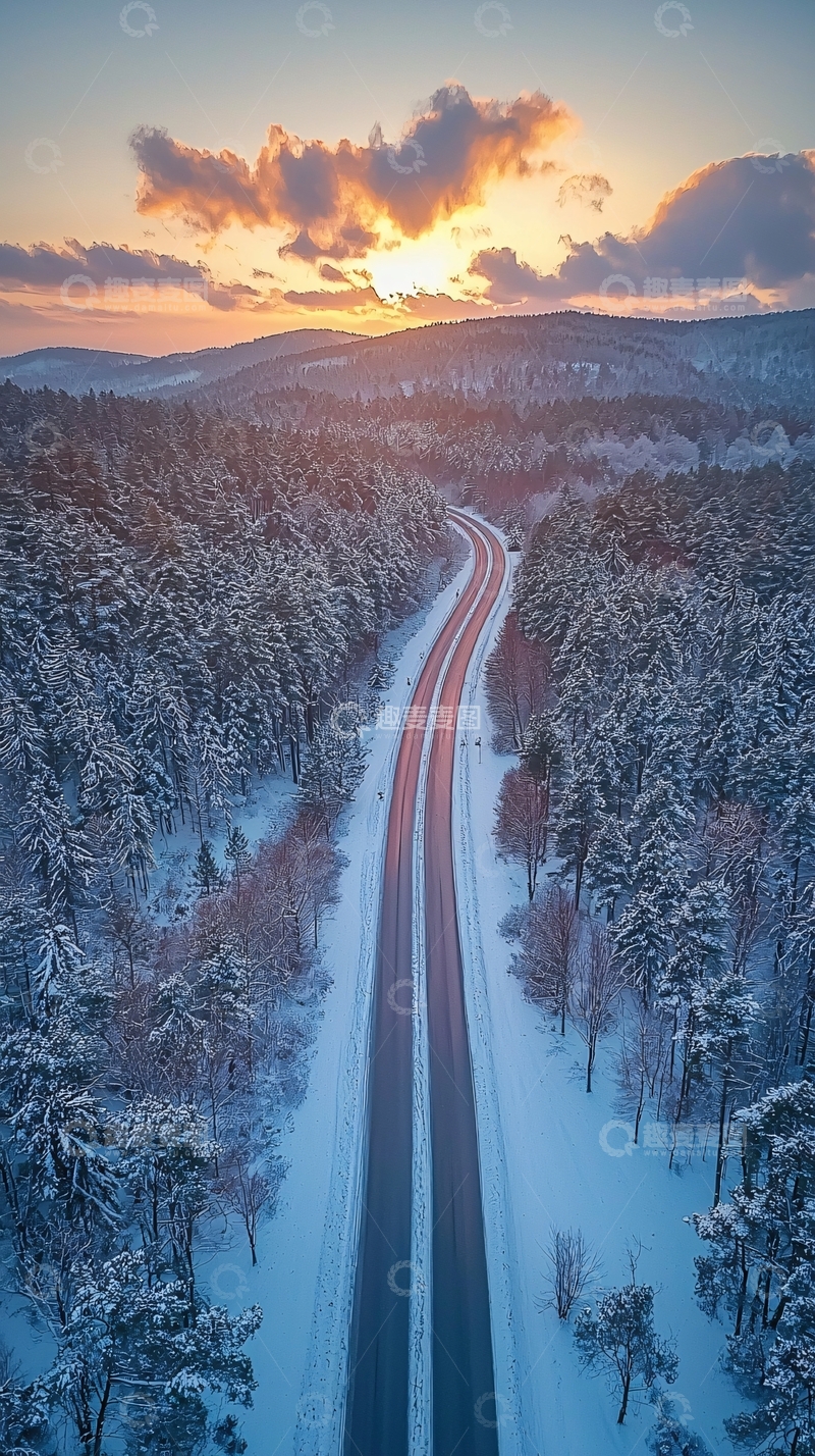 高清大图下载【趣麦麦图】雪地公路