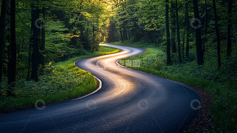 高清大图下载【趣麦麦图】森林中的蜿蜒道路