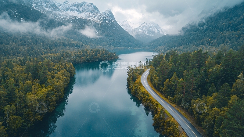 高清大图下载【趣麦麦图】山峦湖泊公路景色