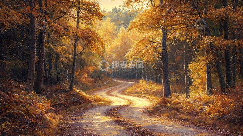 高清大图下载【趣麦麦图】秋季森林中的蜿蜒小路