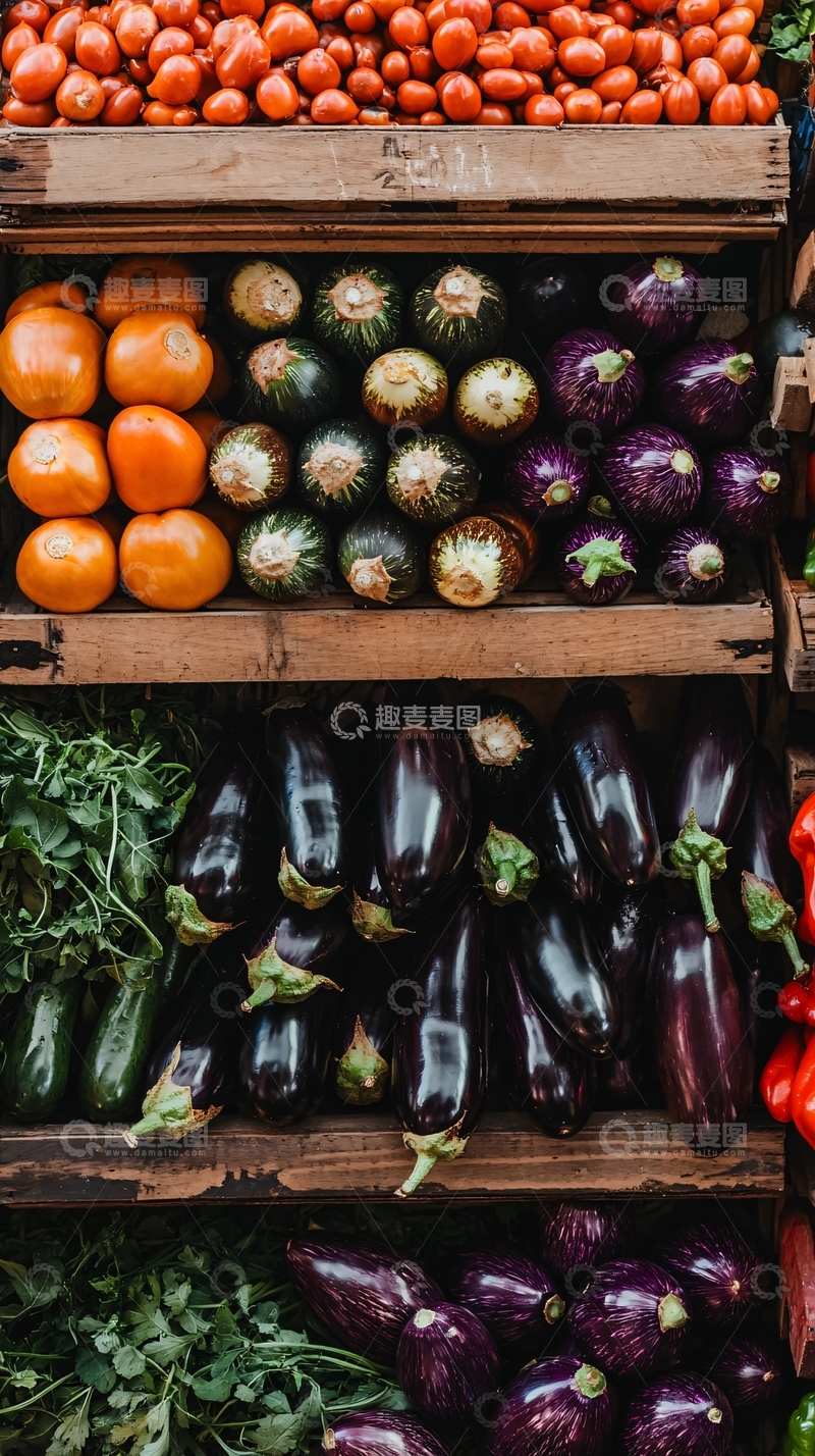 高清大图下载【趣麦麦图】木箱里新鲜的蔬菜水果