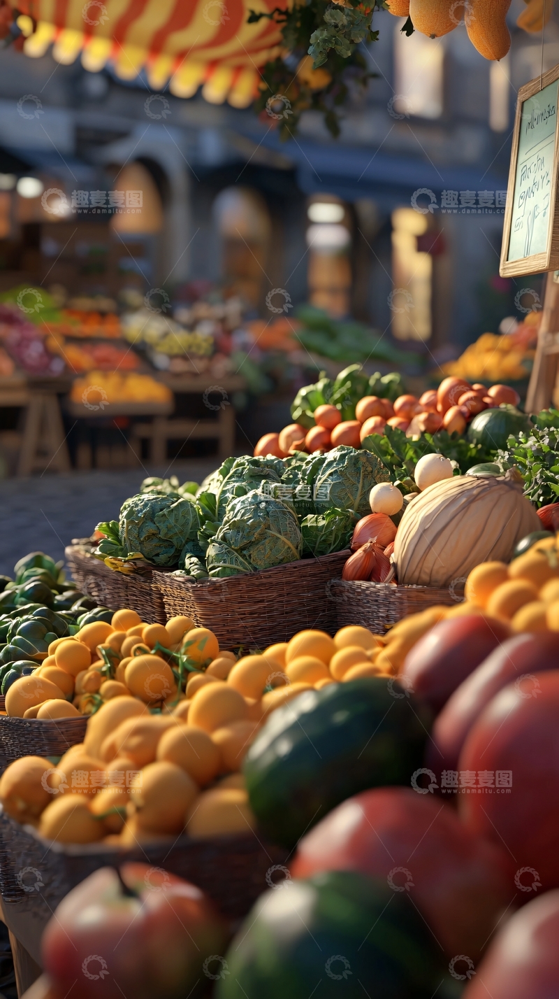 高清大图下载【趣麦麦图】琳琅满目的水果蔬菜集市