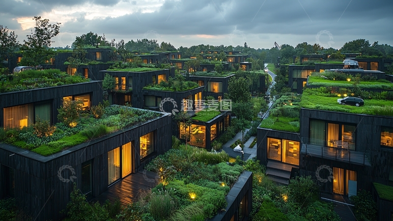 高清大图下载【趣麦麦图】绿色屋顶的房屋社区