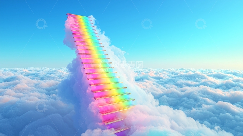 高清大图下载【趣麦麦图】彩虹阶梯云端