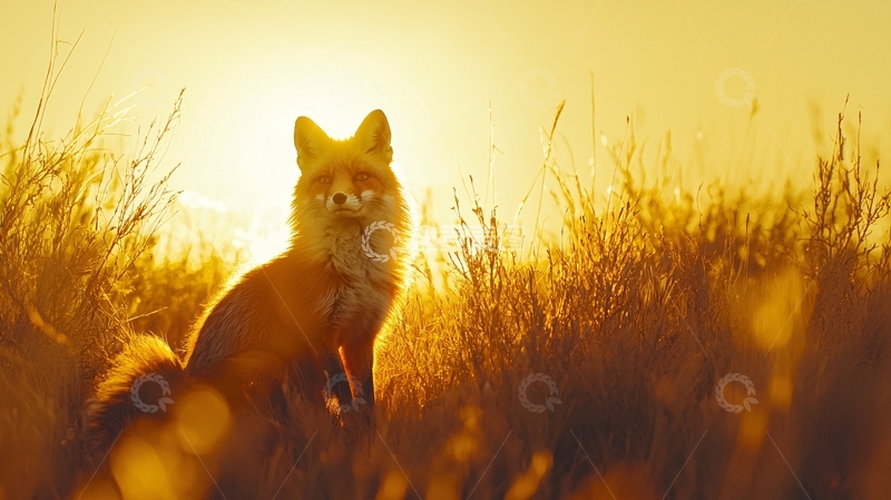 高清大图下载【趣麦麦图】日出时分狐狸在草丛中