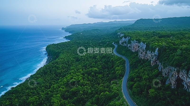 高清大图下载【趣麦麦图】海岸公路森林鸟瞰图