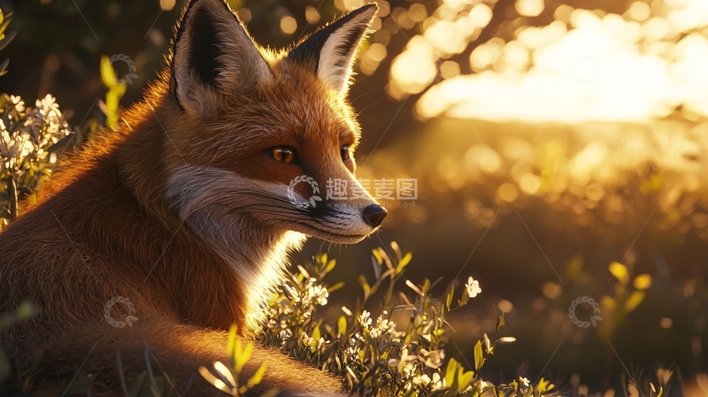 高清大图下载【趣麦麦图】夕阳下红狐侧身照