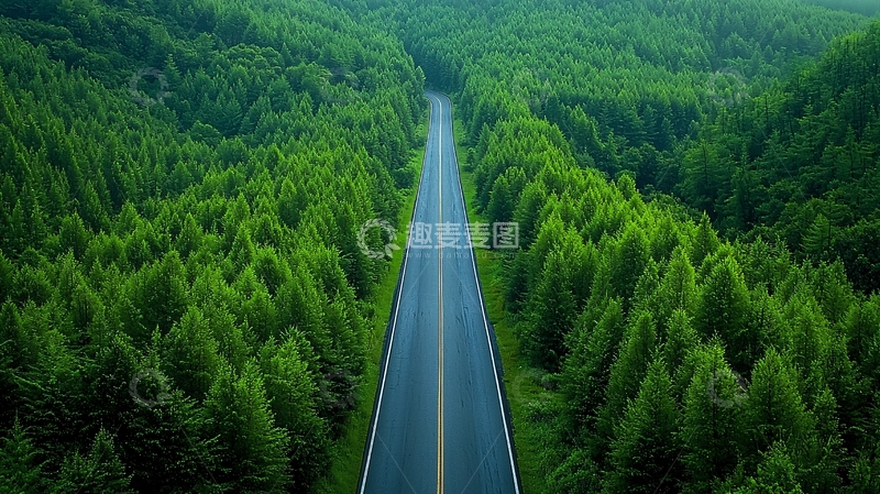 高清大图下载【趣麦麦图】穿梭在绿色森林的公路
