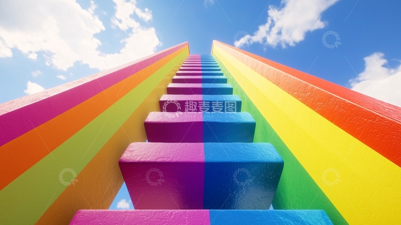 高清大图下载【趣麦麦图】彩色阶梯通向天空