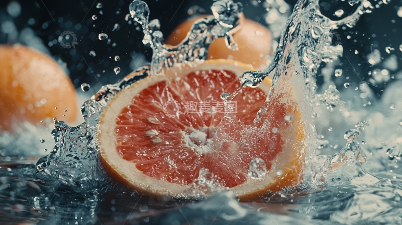 高清大图下载【趣麦麦图】水花四溅的柚子