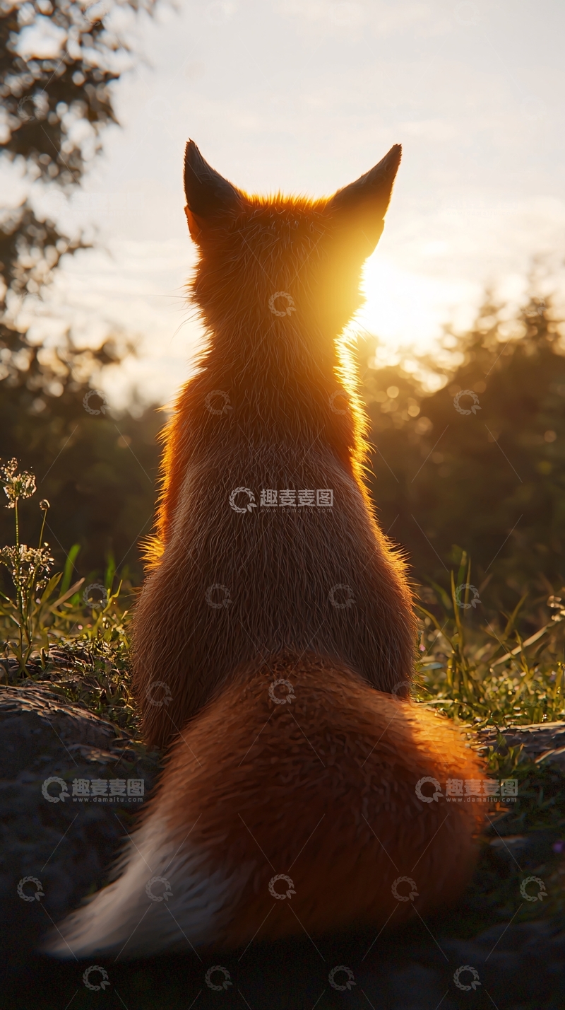 高清大图下载【趣麦麦图】夕阳下的小狐狸背影