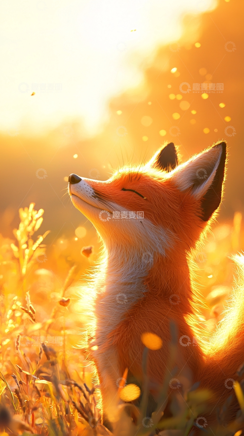 高清大图下载【趣麦麦图】夕阳下快乐的小狐狸