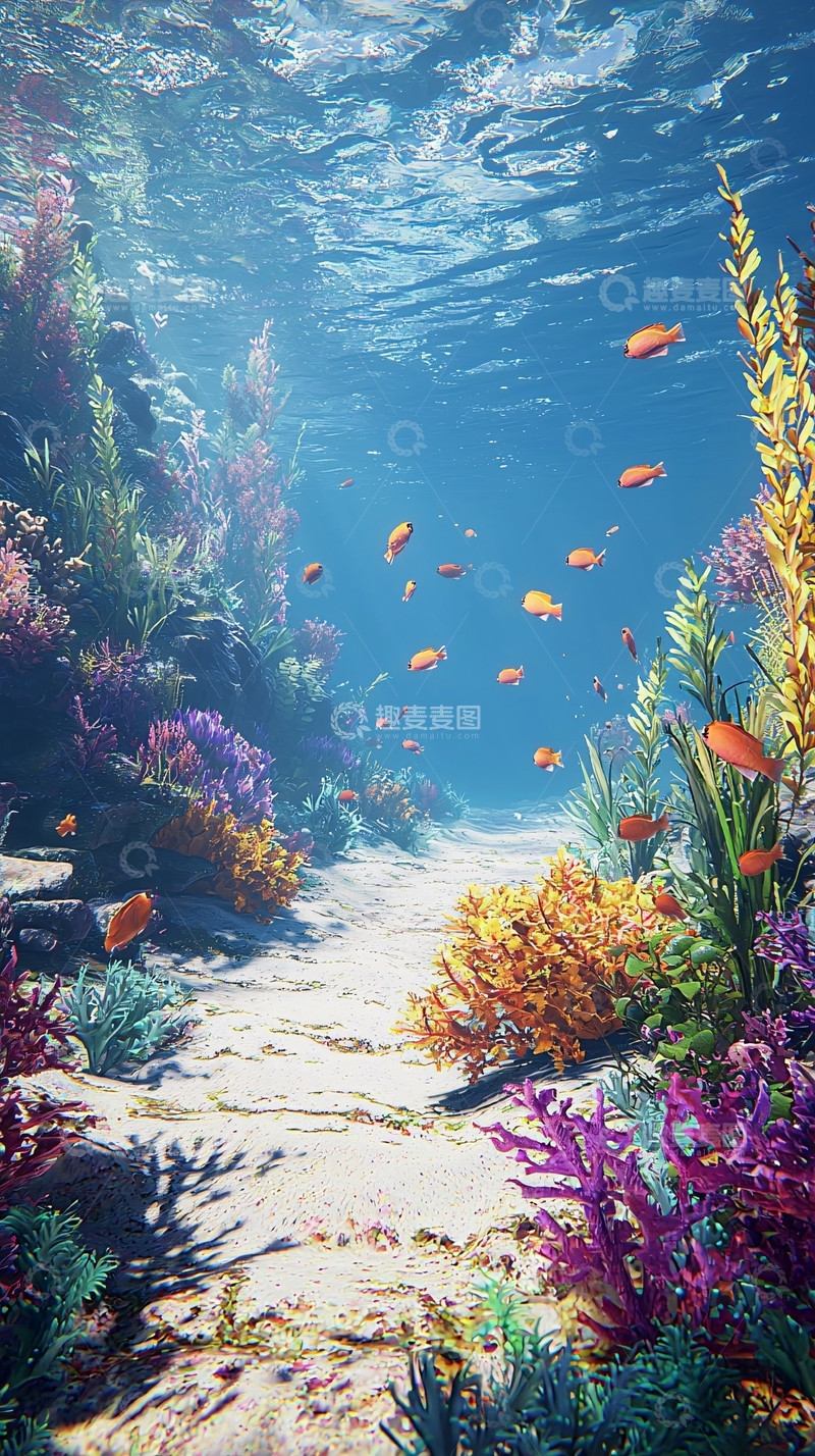 高清大图下载【趣麦麦图】阳光透过海水照射珊瑚礁