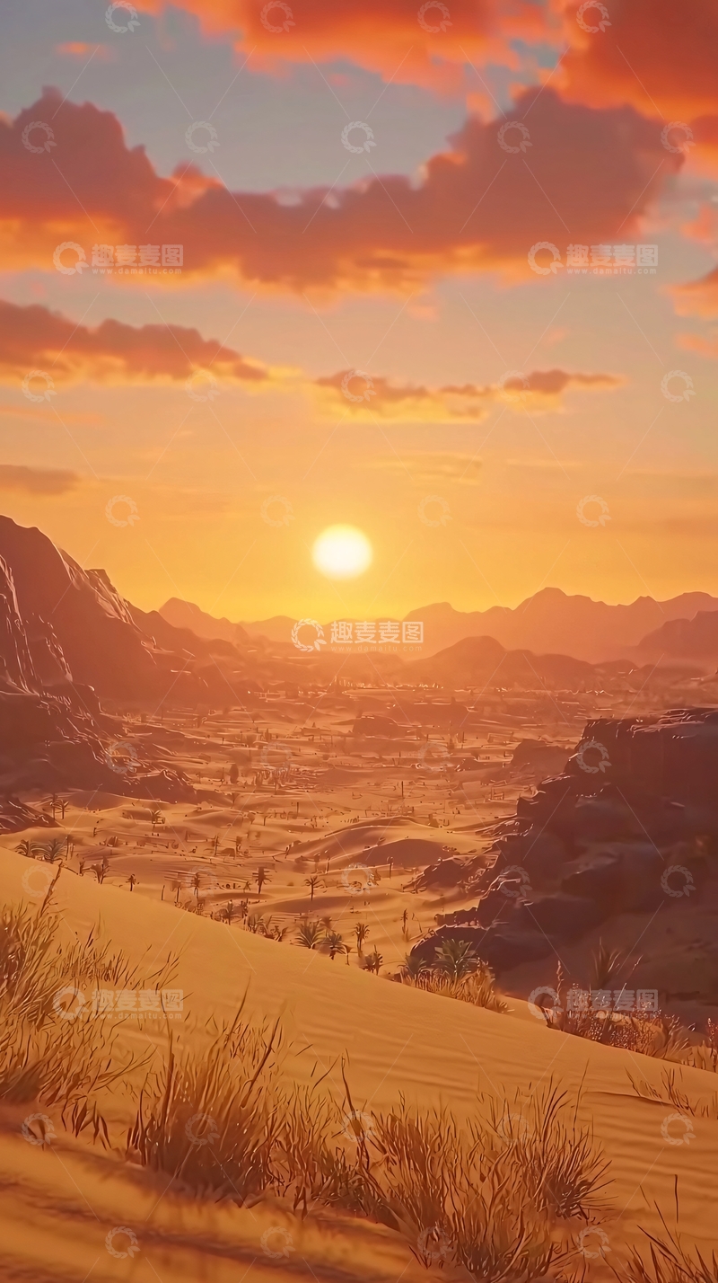 高清大图下载【趣麦麦图】沙漠日落