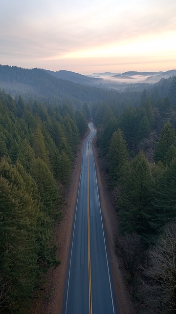 森林公路蜿蜒通向远方