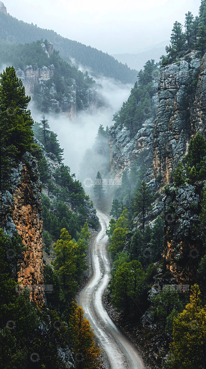 高清大图下载【趣麦麦图】雾气山谷公路