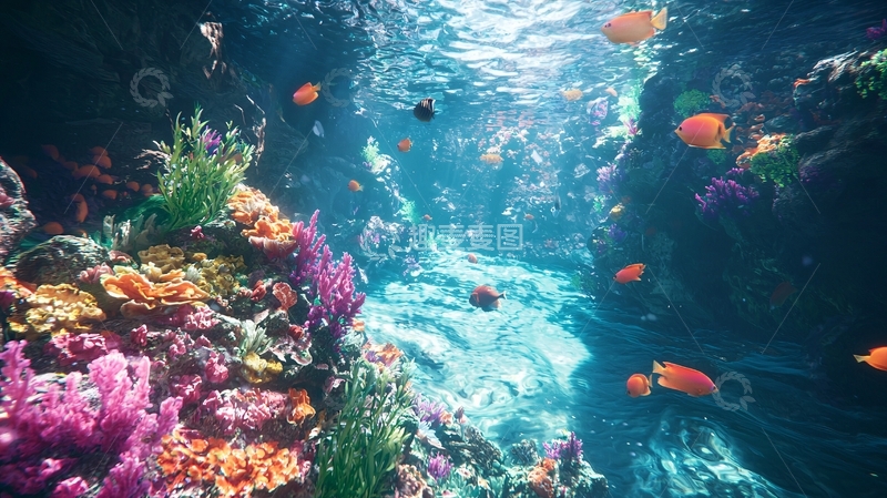 高清大图下载【趣麦麦图】阳光透过珊瑚礁