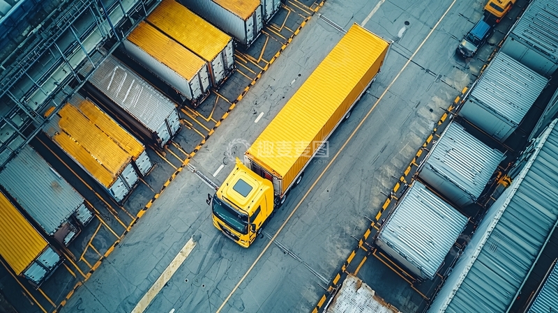 高清大图下载【趣麦麦图】黄色卡车在货运站