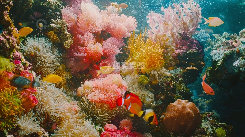 高清大图下载【趣麦麦图】色彩斑斓的珊瑚礁鱼群