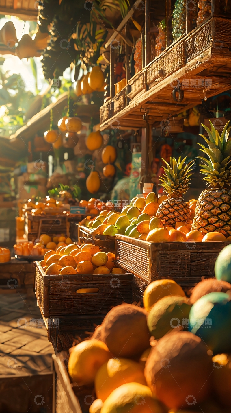 高清大图下载【趣麦麦图】热带水果摊位