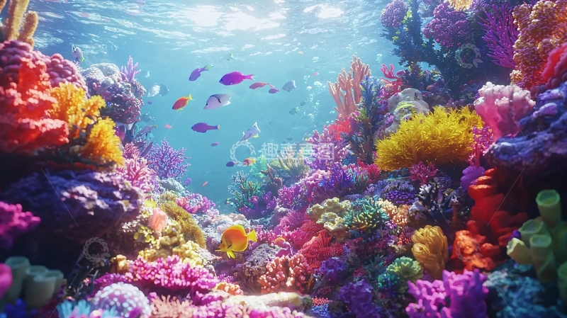 高清大图下载【趣麦麦图】色彩斑斓的珊瑚礁鱼群