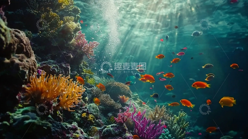 高清大图下载【趣麦麦图】阳光穿透珊瑚礁