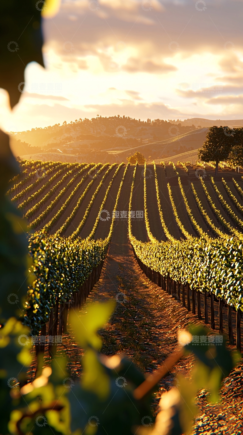高清大图下载【趣麦麦图】夕阳下的葡萄园