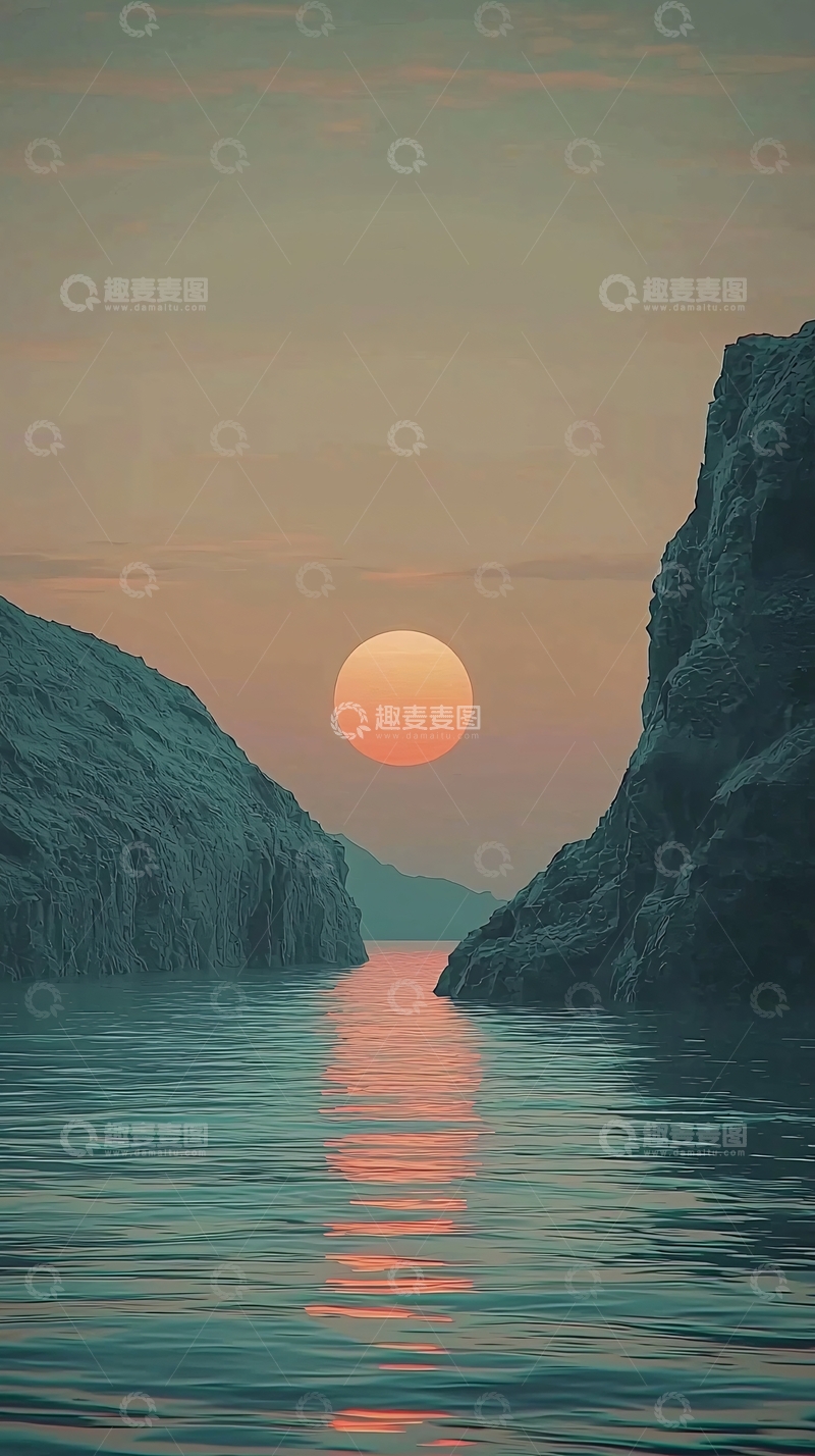 高清大图下载【趣麦麦图】日落峡谷平静水面