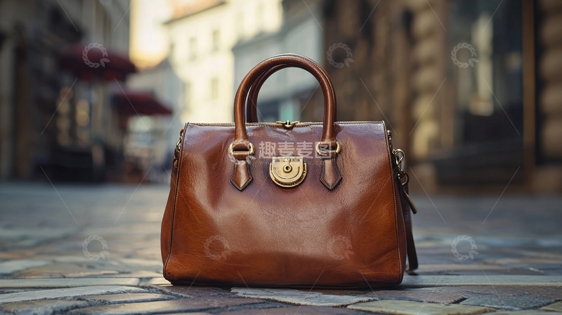 高清大图下载【趣麦麦图】棕色皮革手提包