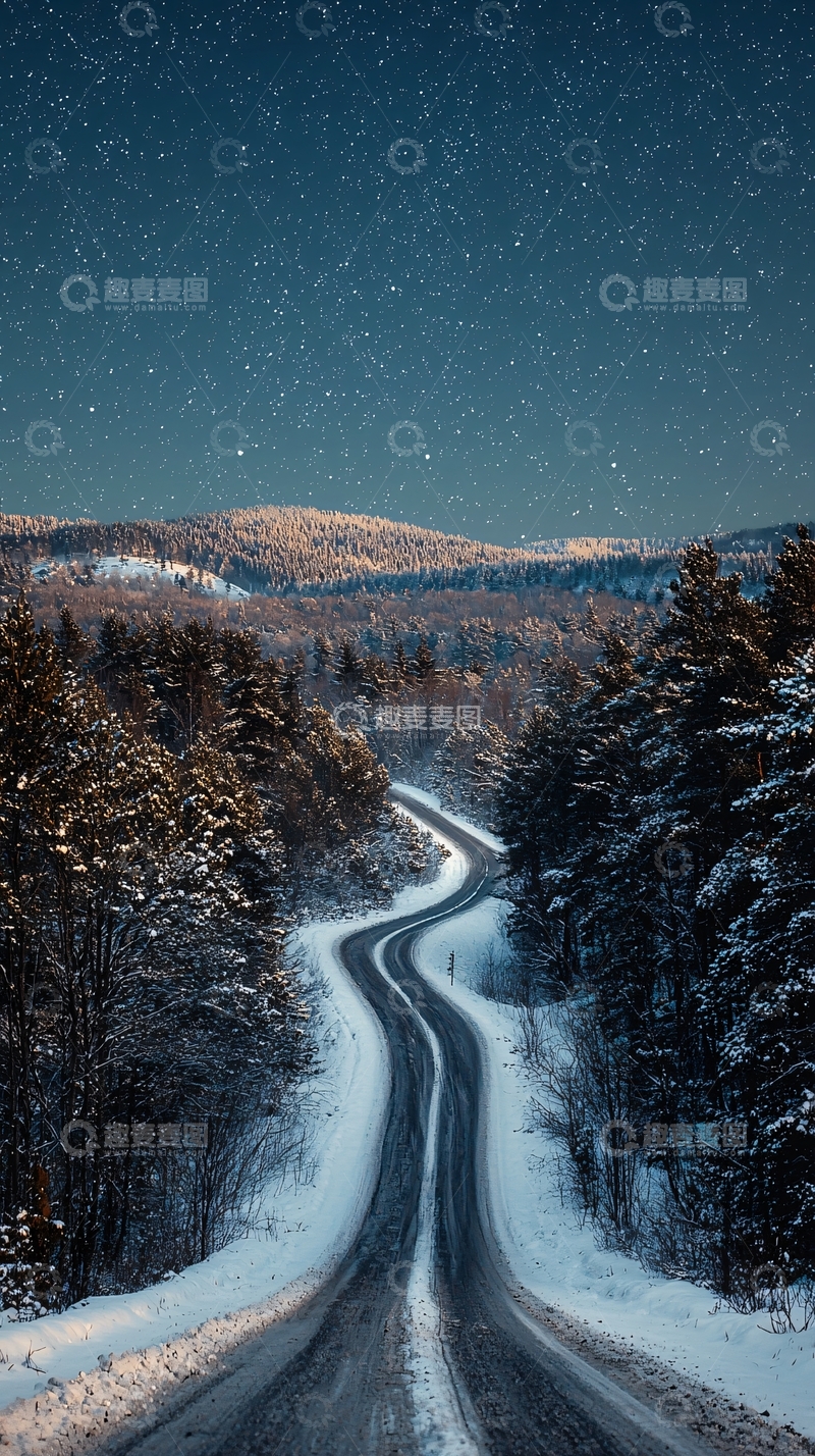 高清大图下载【趣麦麦图】雪夜公路