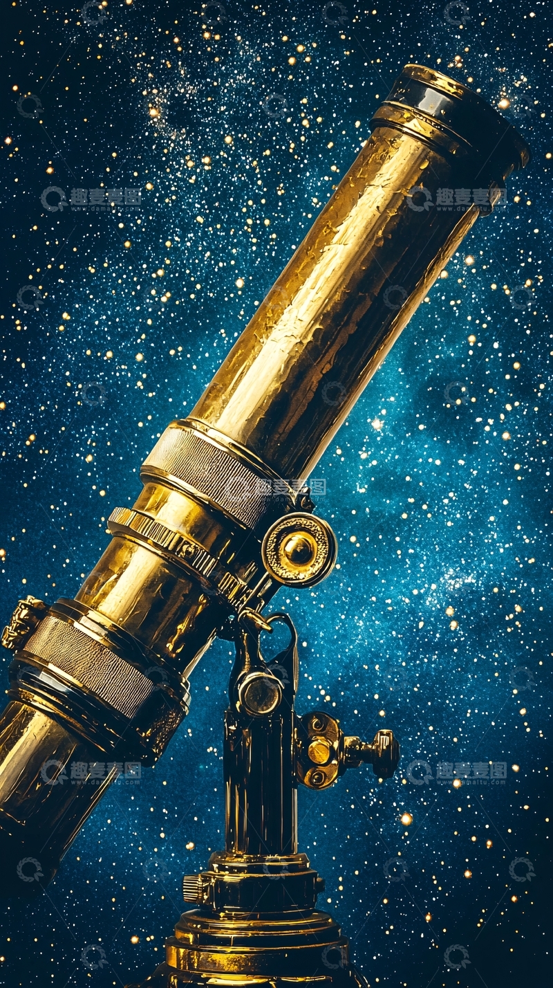 高清大图下载【趣麦麦图】复古金色天文望远镜