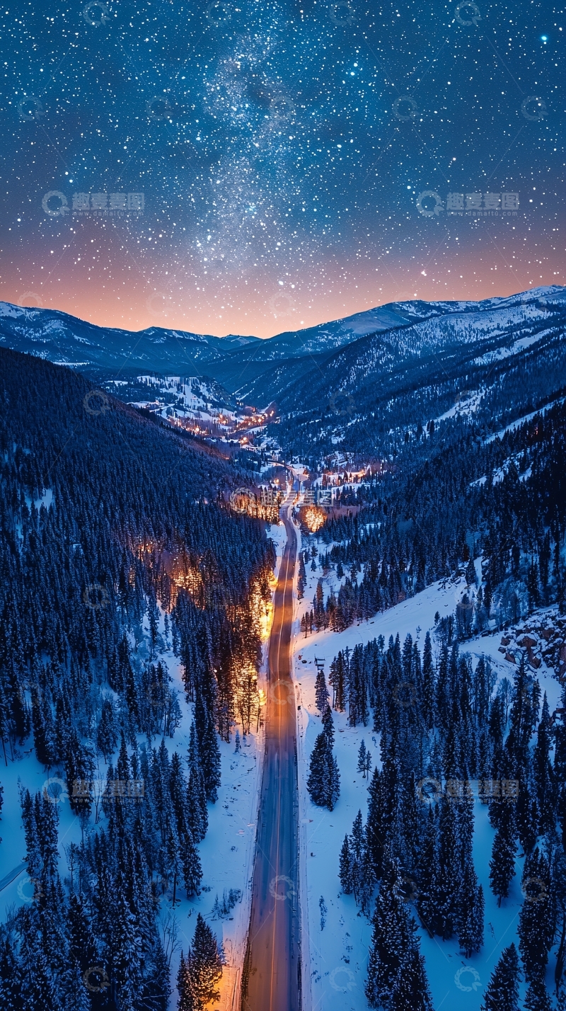 高清大图下载【趣麦麦图】星空下的雪山公路