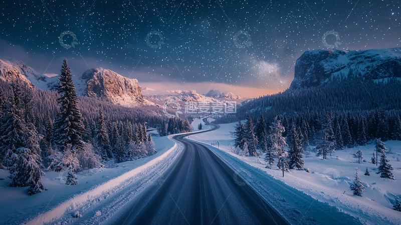 高清大图下载【趣麦麦图】雪山公路夜景